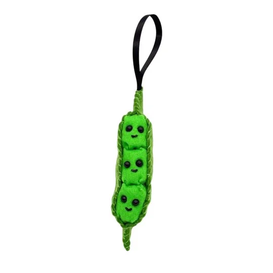 A handmade felt peas in a pod Christmas decoration