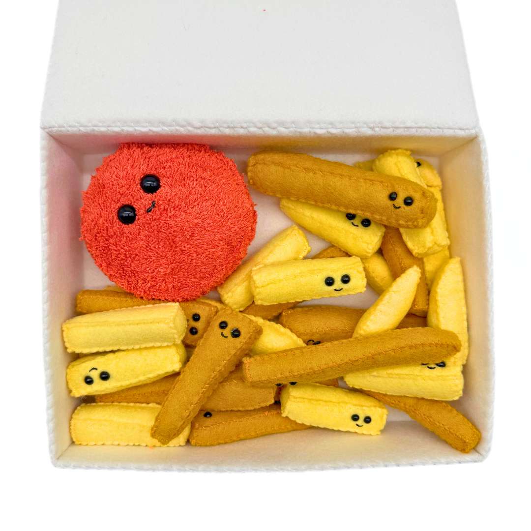 Small Fish Cake and Chips - Lucy Sparrow - Sew your Soul
